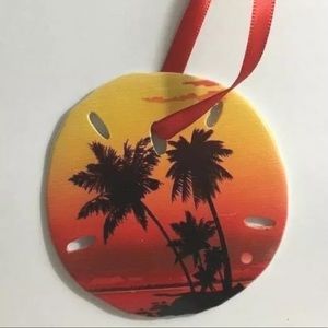 Beach Sunset Palm Trees Sand Dollar Ornament